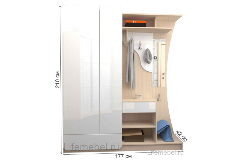 Прихожая Мебелеф – 28 шкаф слева дуб молочный / белоснежный глянец — модульная